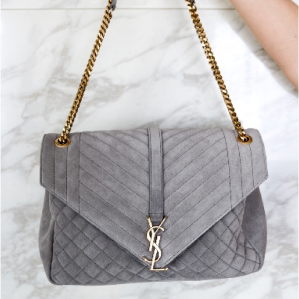 Saint Laurent Envelope Large bag in grey suede